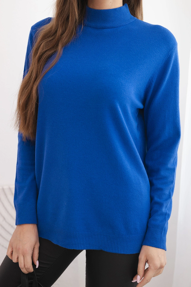 Sweter damski Plus Size z wiskozy z golfem chabrowy - obrazek 4