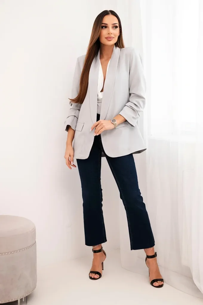 Marynarka z klapami elegancka szara