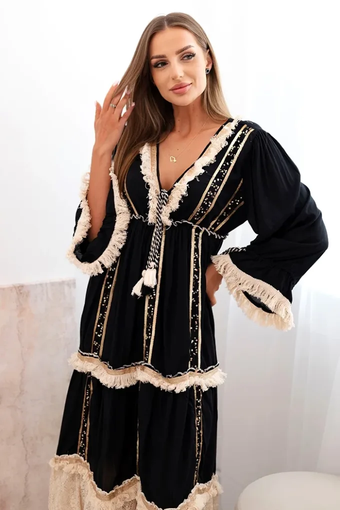 Sukienka damska boho z koronką czarna