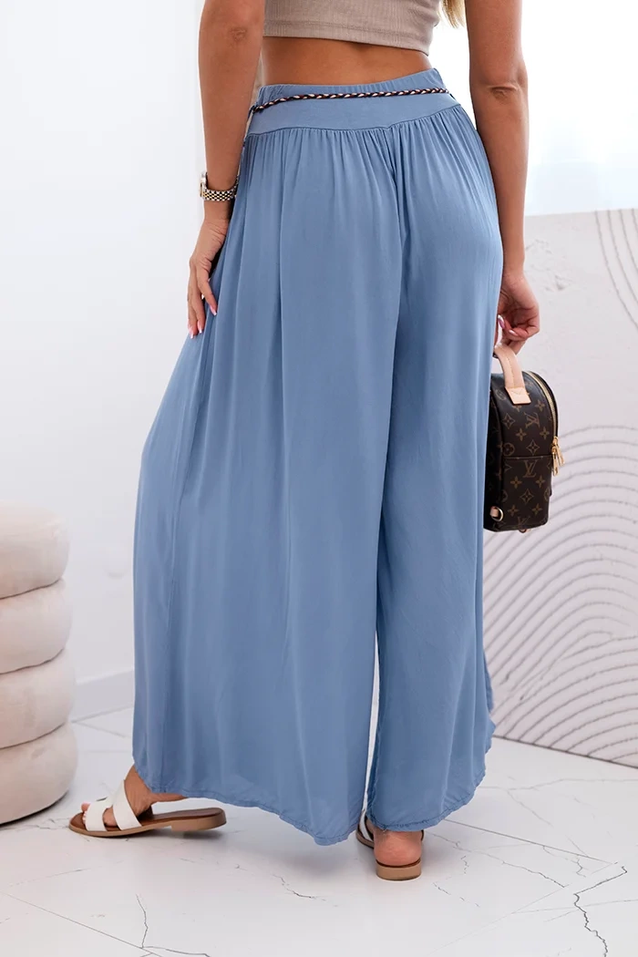 Spodnie damskie z wiskozy z szeroką nogawką jeansowe - obrazek 4