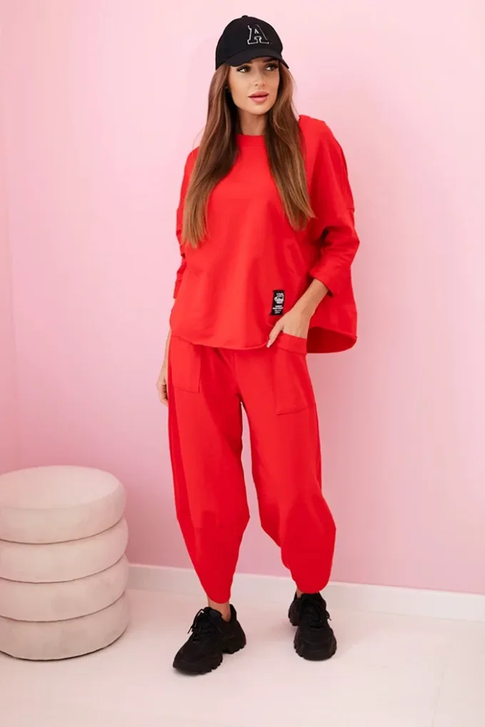Komplet bawełniany bluza + spodnie czerwony