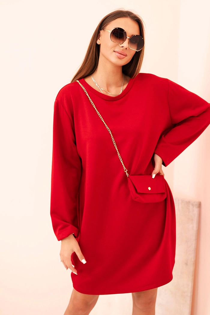 Sukienka damska wiskozowa Plus Size z torebką na łańcuszku czerwona