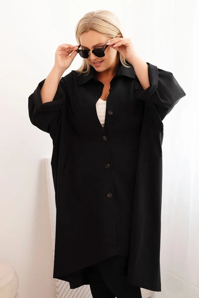 Narzutka damska Plus Size Punto z bawełną i guzikami czarna