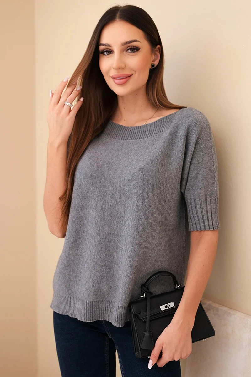 Sweter damski z wiskozy z krótkim rękawem szary
