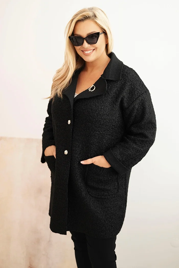 Płaszcz damski Plus Size baranek z wełną i kieszeniami czarny