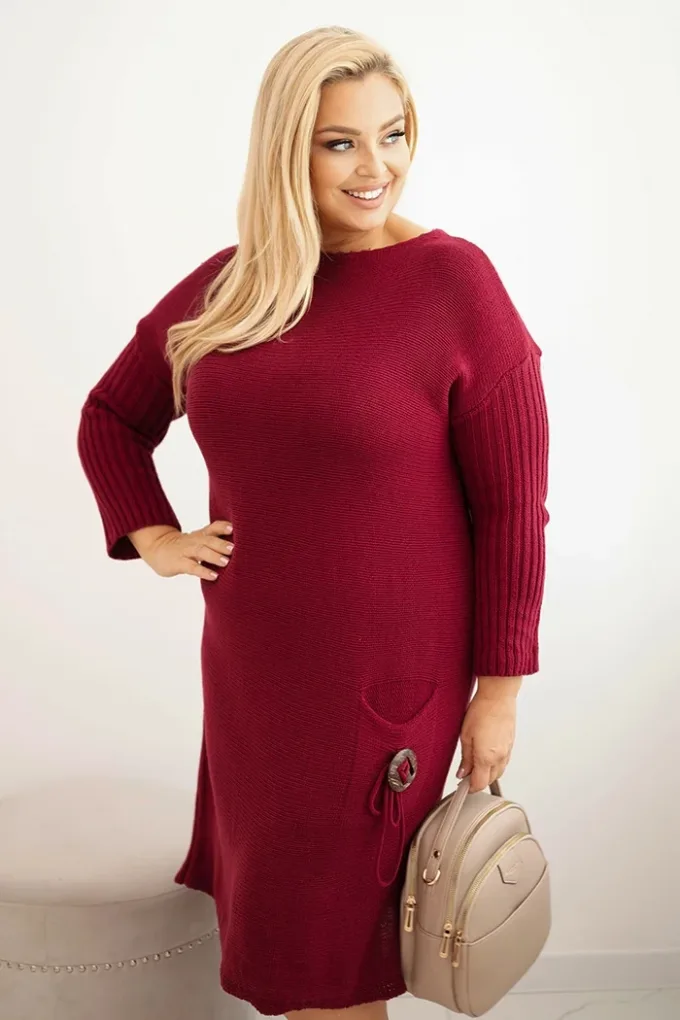Sukienka swetrowa damska Plus Size z moherem oversize z kieszenią bordowa