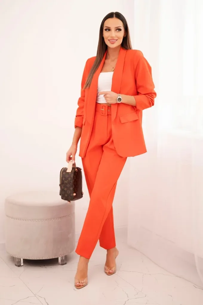 Komplet elegancki marynarki ze spodniami pomarańczowy
