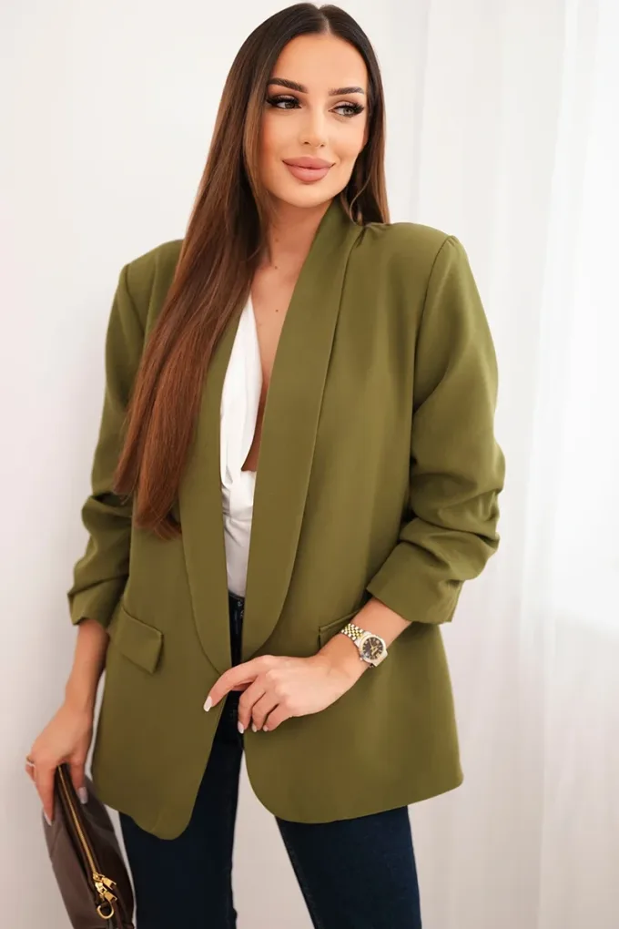 Marynarka z klapami elegancka oliwkowa