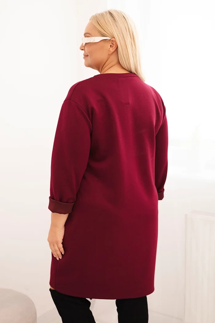 Sukienka damska Plus Size masełko z kieszenią i rękawem 3/4 śliwkowa - obrazek 8