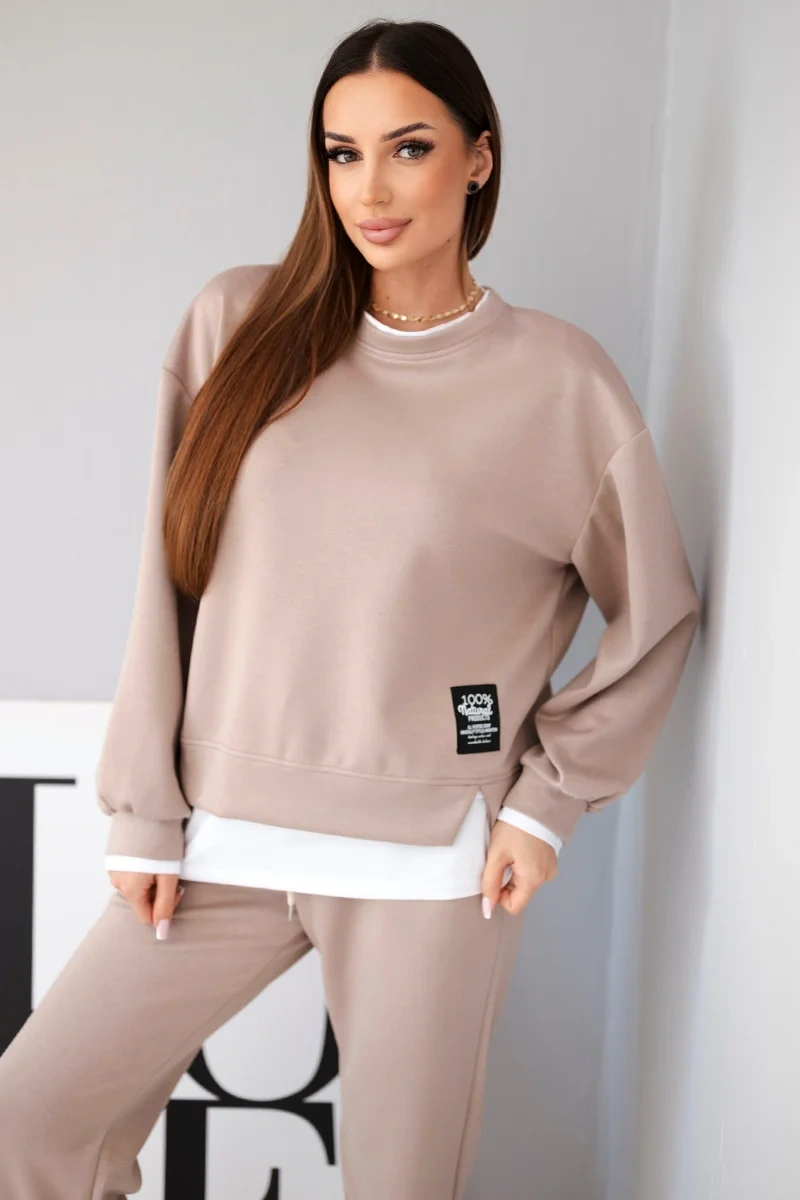 Komplet damski z masełkowy z luźną bluzą i spodniami dresowymi fango