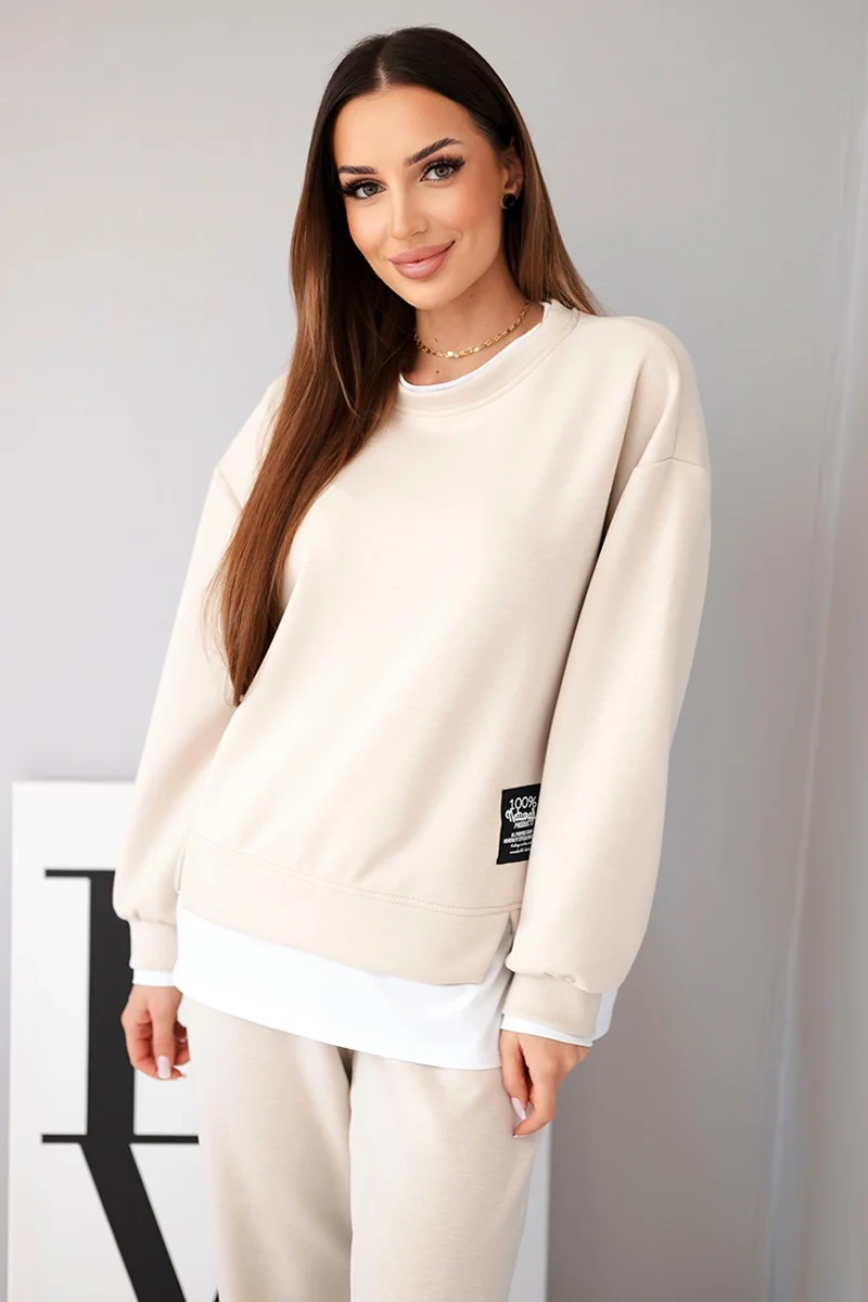 Komplet damski z masełkowy z luźną bluzą i spodniami dresowymi beżowy