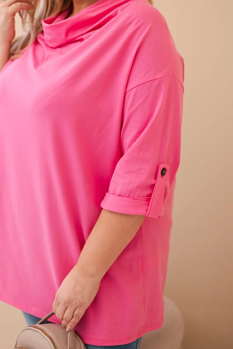 Bluzka damska Plus Size z bawełną o luźnym kroju z dekoltem wodnym jasno różowa - obrazek 4