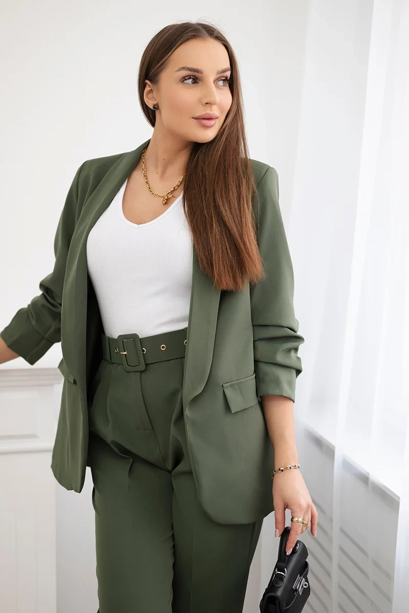 Komplet elegancki marynarki ze spodniami khaki - obrazek 2