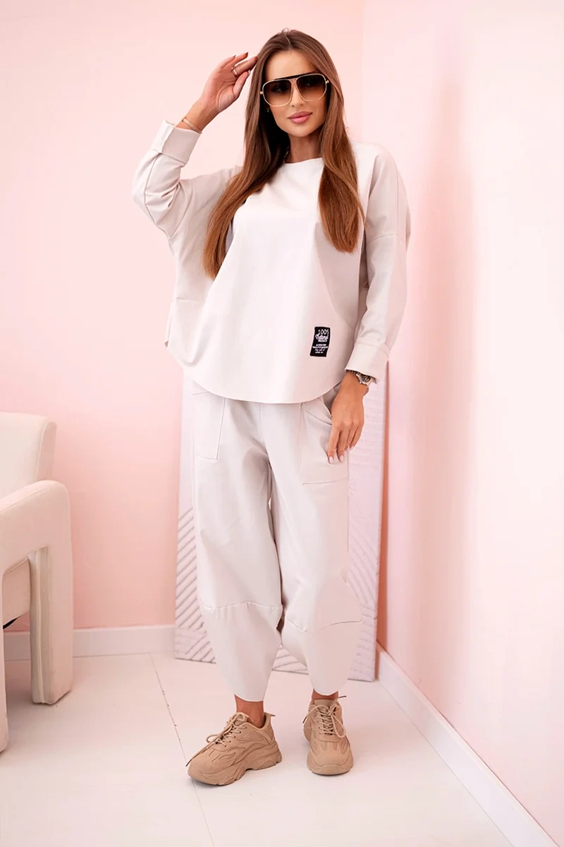 Komplet new punto bluza + spodnie beżowy