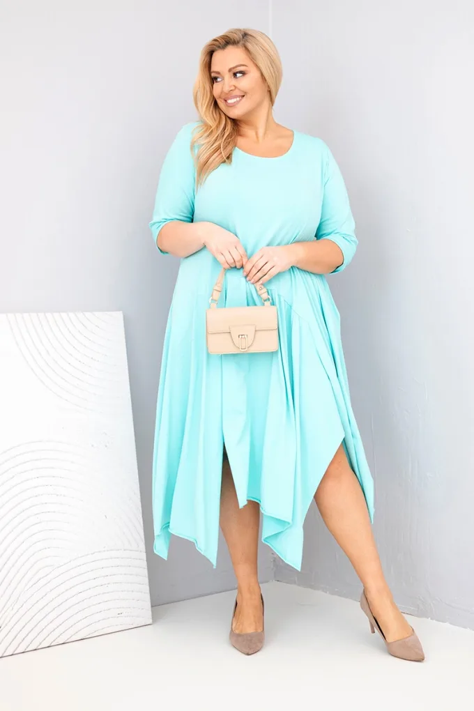 Sukienka damska bawełniana Plus Size z asymetrycznym dołem miętowa
