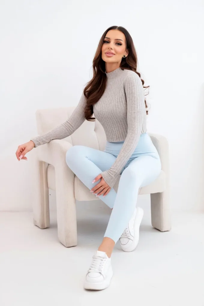 Legginsy damskie z wysokim stanem i elastycznym pasem niebieskie