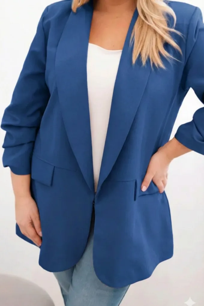 Marynarka damska Plus Size elegancka ciemno morska