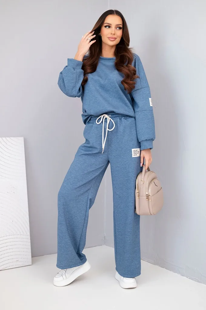 Komplet damski masełko bluza + spodnie jeansowy melanż