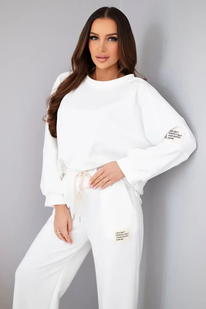 Komplet damski masełko bluza + spodnie biały