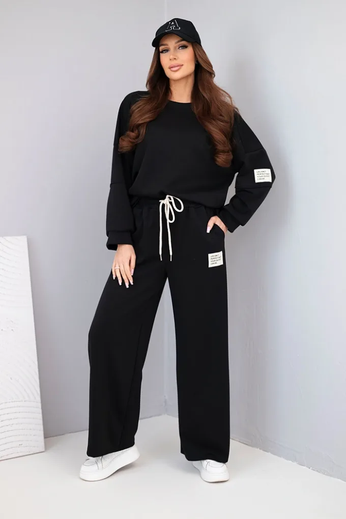 Komplet damski masełko bluza + spodnie czarny