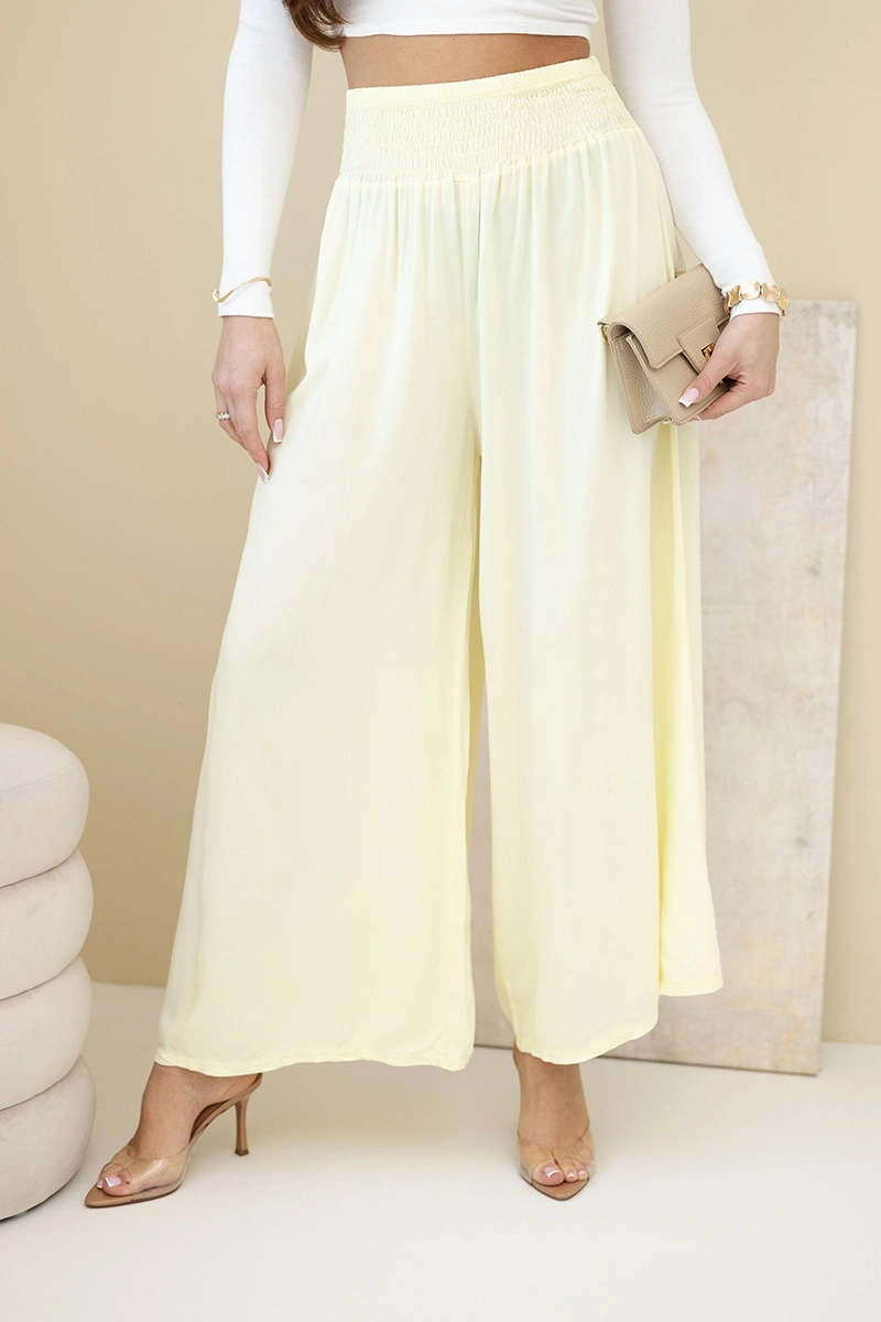 Spodnie damskie wiskozowe z elastycznym pasem żółte