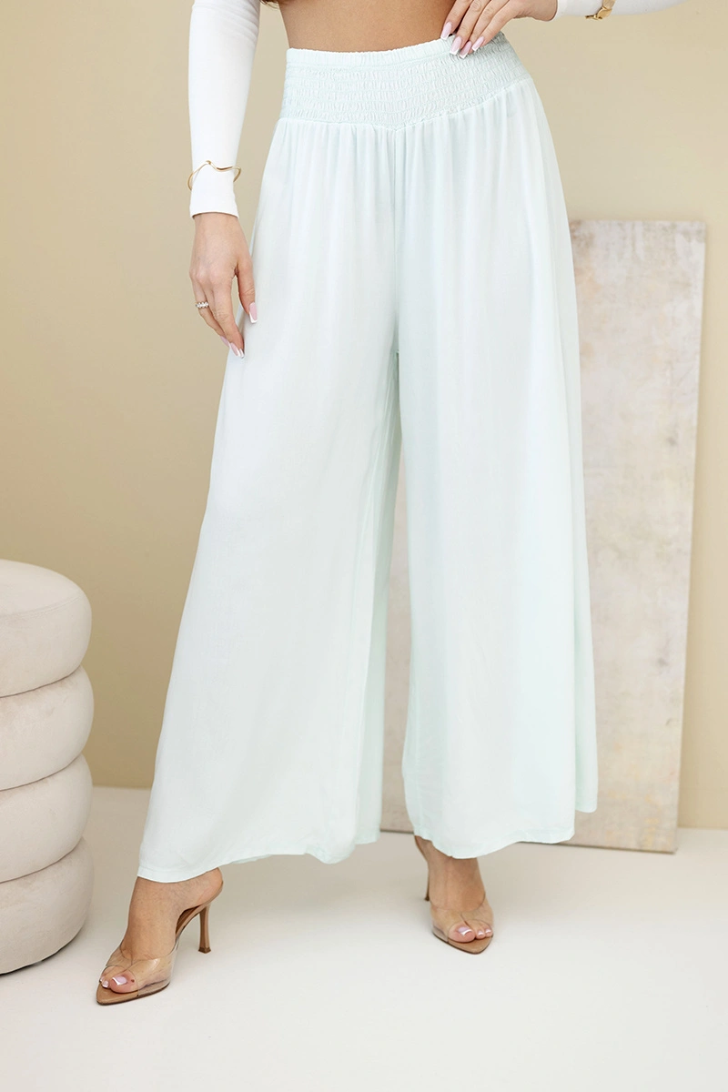 Spodnie damskie wiskozowe z elastycznym pasem miętowe