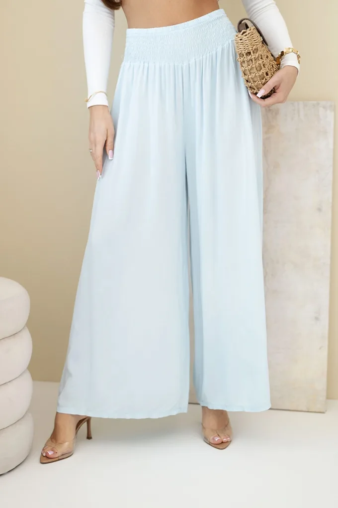 Spodnie damskie wiskozowe z elastycznym pasem niebieskie