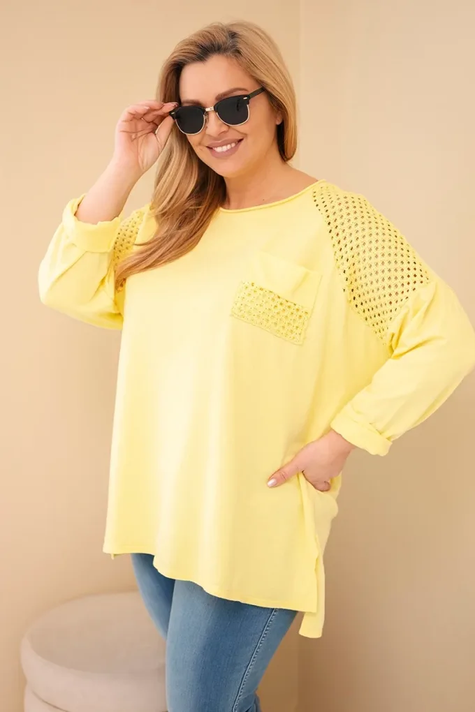 Bluza damska Plus Size bawełniana z nadrukiem żółta