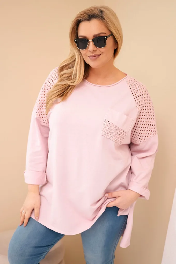 Bluza damska Plus Size bawełniana z nadrukiem ciemny pudrowy róż