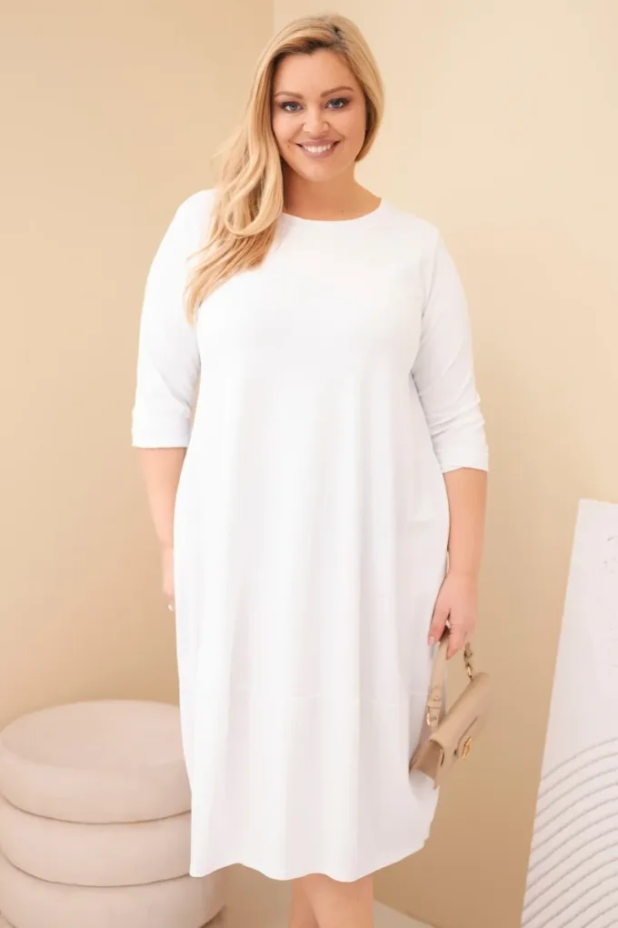 Sukienka damska bawełniana Plus Size z podwijanym rękawem i kieszeniami biała