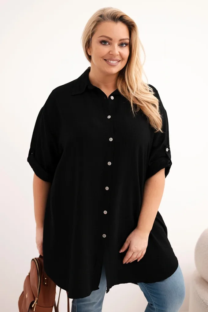 Koszula damska Plus Size z wiskozy z dłuższym tyłem czarna