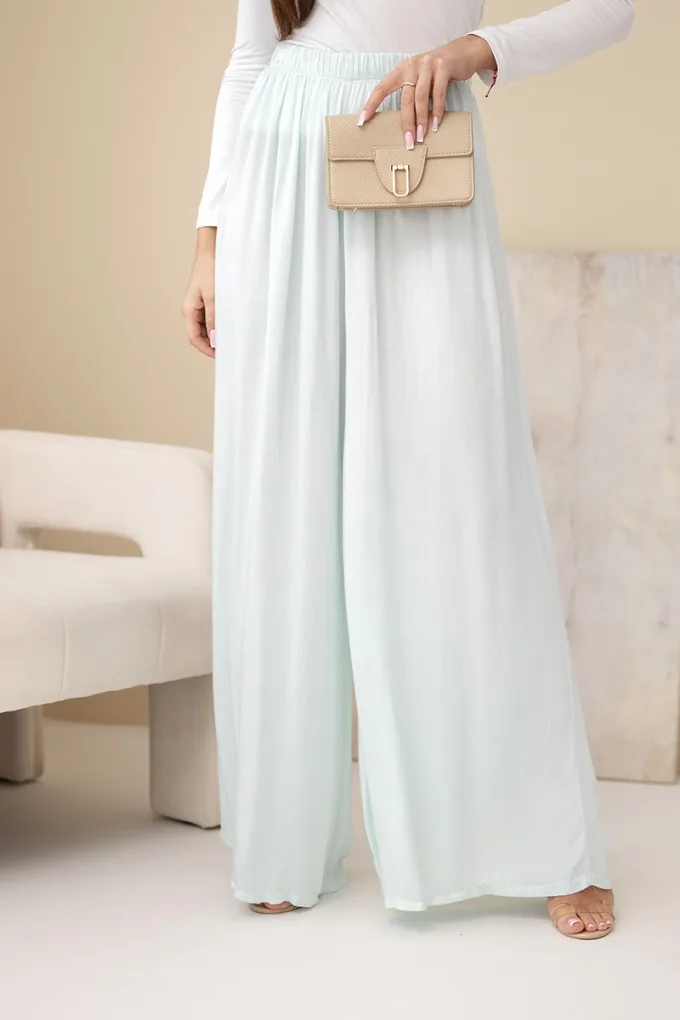 Spodnie damskie wiskozowe szerokie z gumką w pasie miętowe