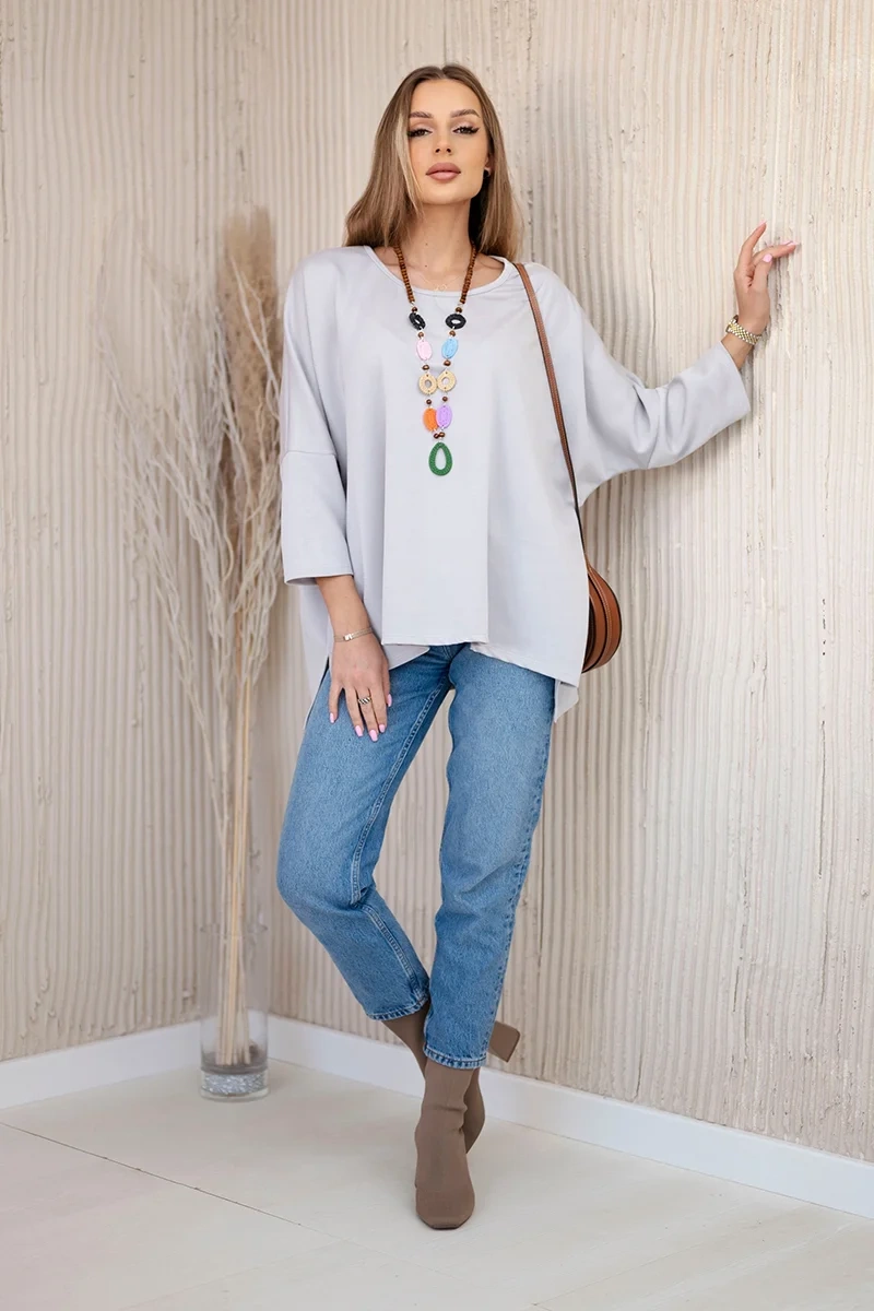 Bluzka oversize z wisiorkiem Masełko szara - obrazek 5