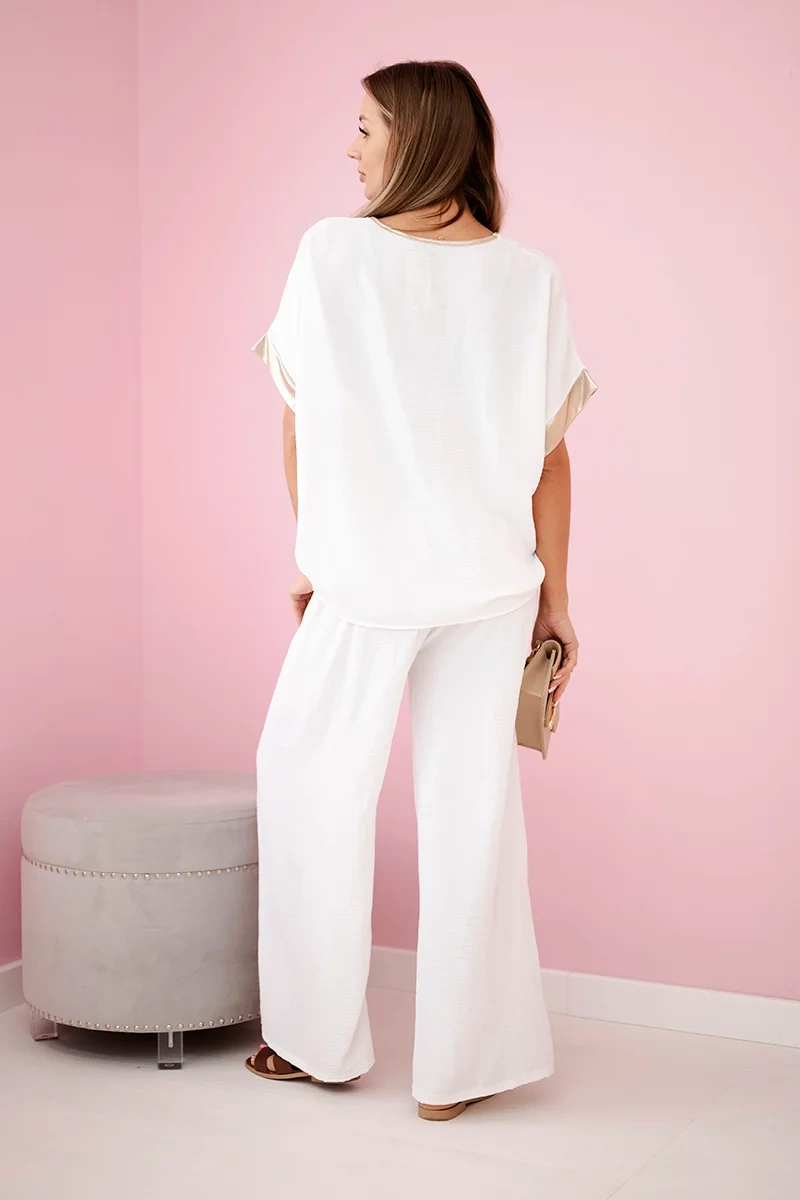 Komplet z wiskozy ze złotym obszyciem ecru - obrazek 3