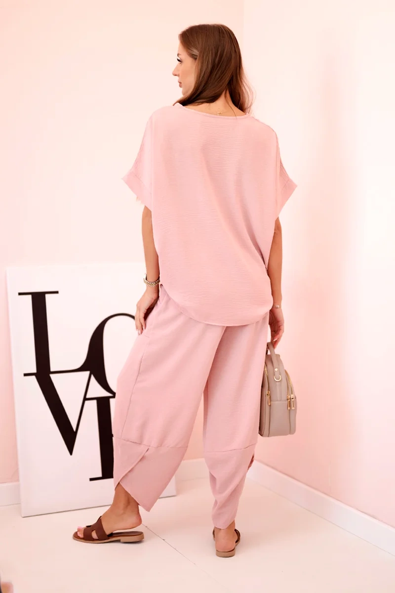 Komplet z wiskozy bluzka + spodnie ciemny pudrowy róż - obrazek 3