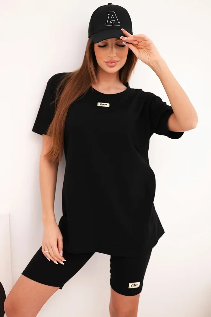 Komplet damski bawełniany z krótkim rękawem i szortami czarny