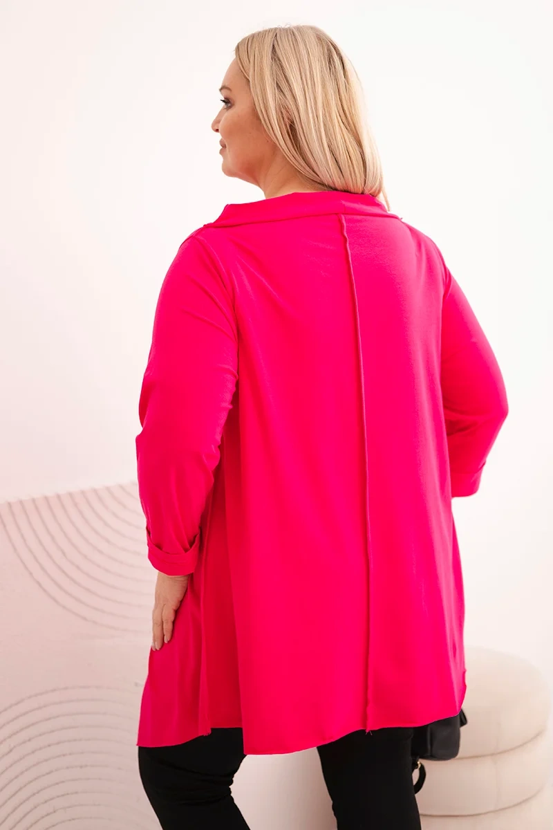 Bluzka damska bawełniana Plus Size asymetryczna z podwijanym rękawem fuksja - obrazek 3