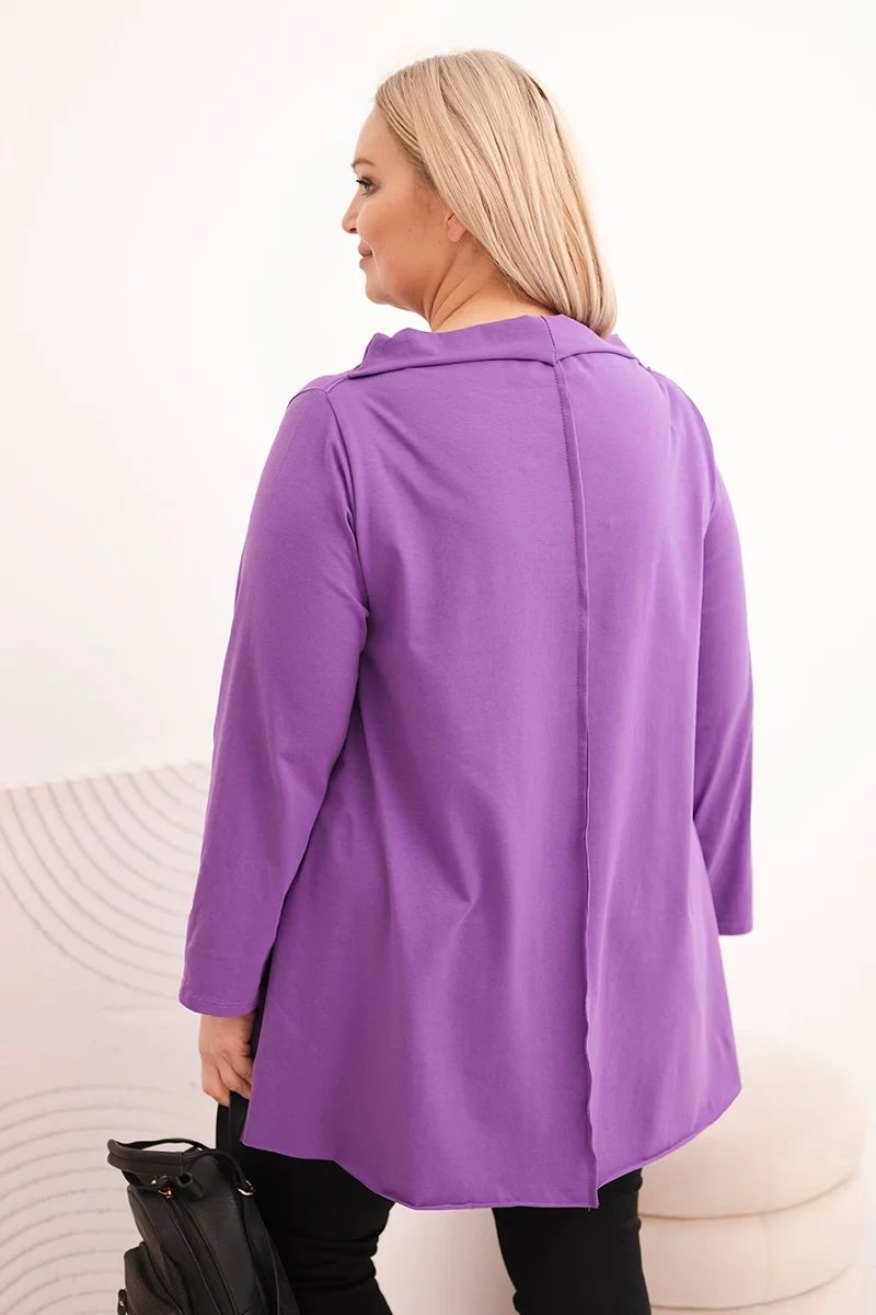 Bluzka damska bawełniana Plus Size asymetryczna z podwijanym rękawem fioletowa - obrazek 3