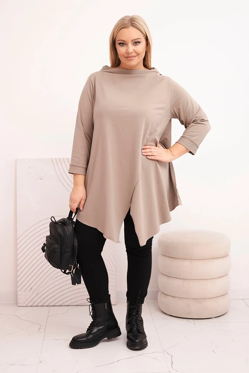 Bluzka damska bawełniana Plus Size asymetryczna z podwijanym rękawem fango - obrazek 2