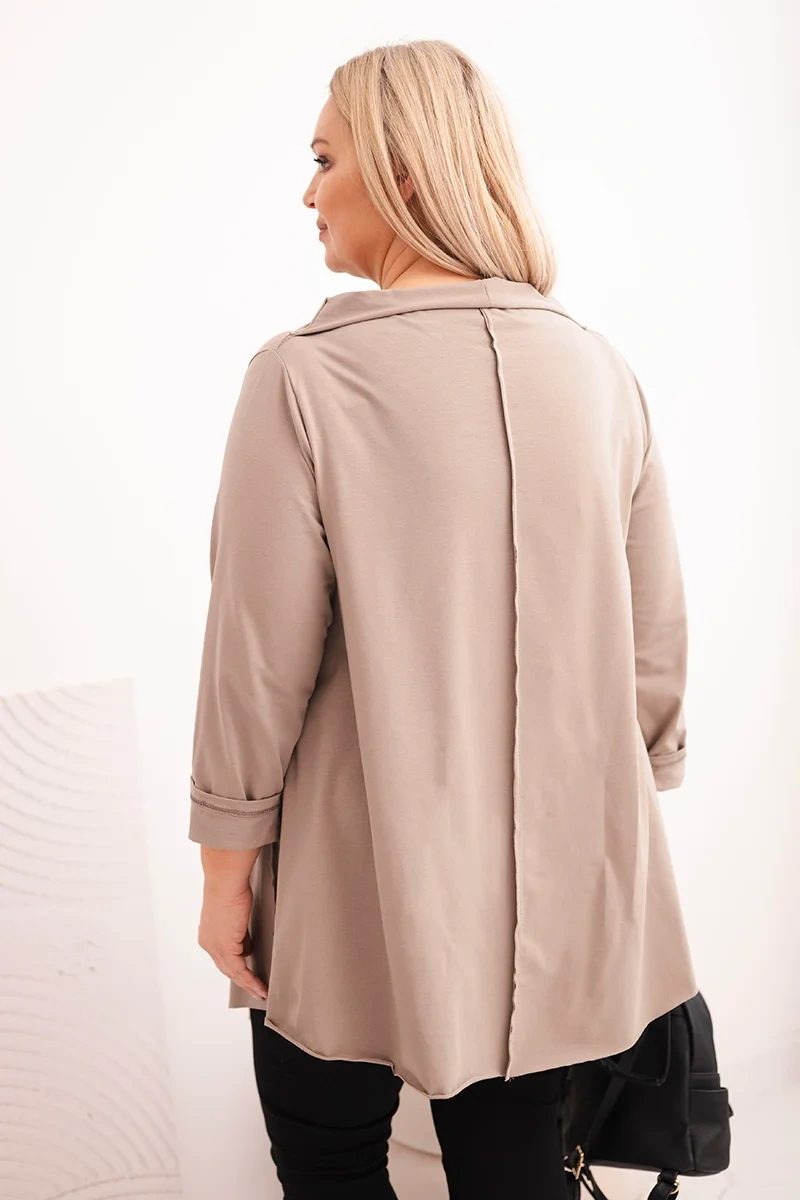 Bluzka damska bawełniana Plus Size asymetryczna z podwijanym rękawem fango - obrazek 3