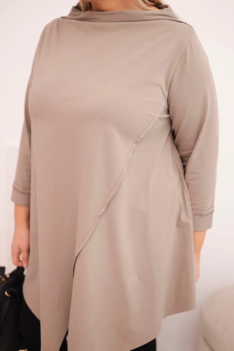 Bluzka damska bawełniana Plus Size asymetryczna z podwijanym rękawem fango - obrazek 4