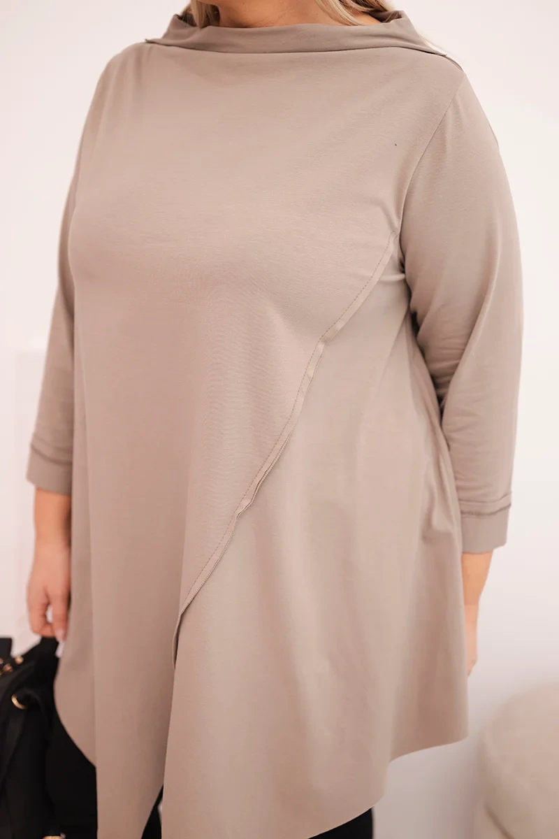 Bluzka damska bawełniana Plus Size asymetryczna z podwijanym rękawem fango - obrazek 4