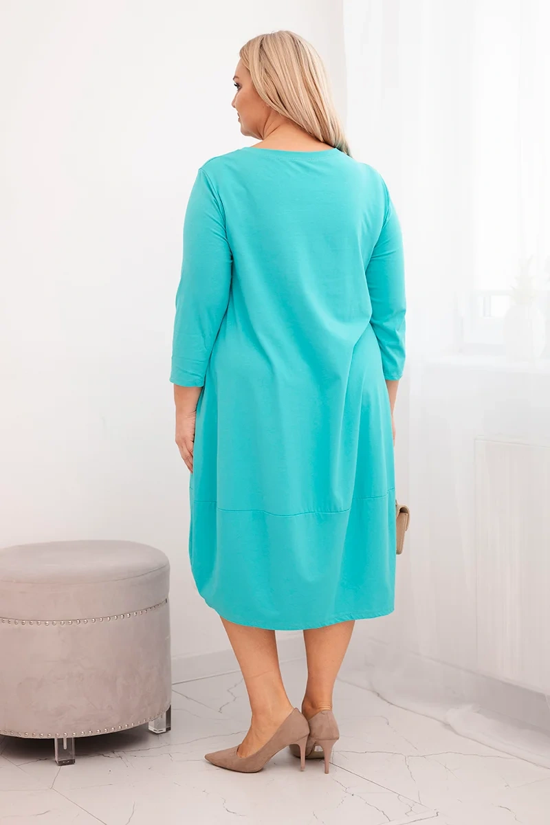 Sukienka damska bawełniana Plus Size z podwijanym rękawem i kieszeniami miętowa - obrazek 3