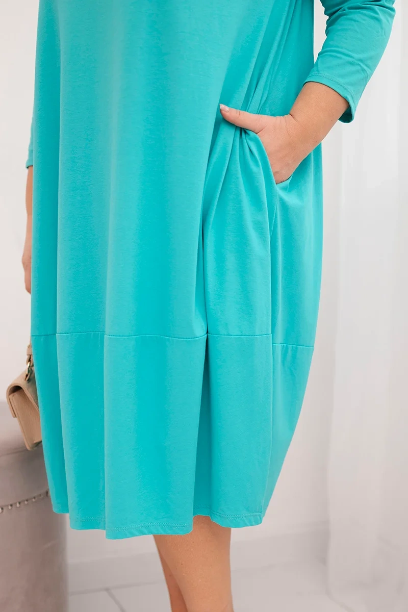Sukienka damska bawełniana Plus Size z podwijanym rękawem i kieszeniami miętowa - obrazek 4