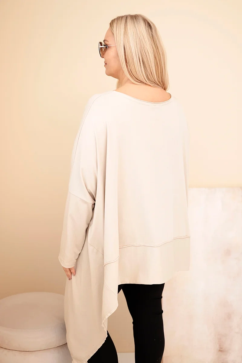 Tunika damska Plus Size z bawełny z asymetrycznym dołem beżowa - obrazek 3