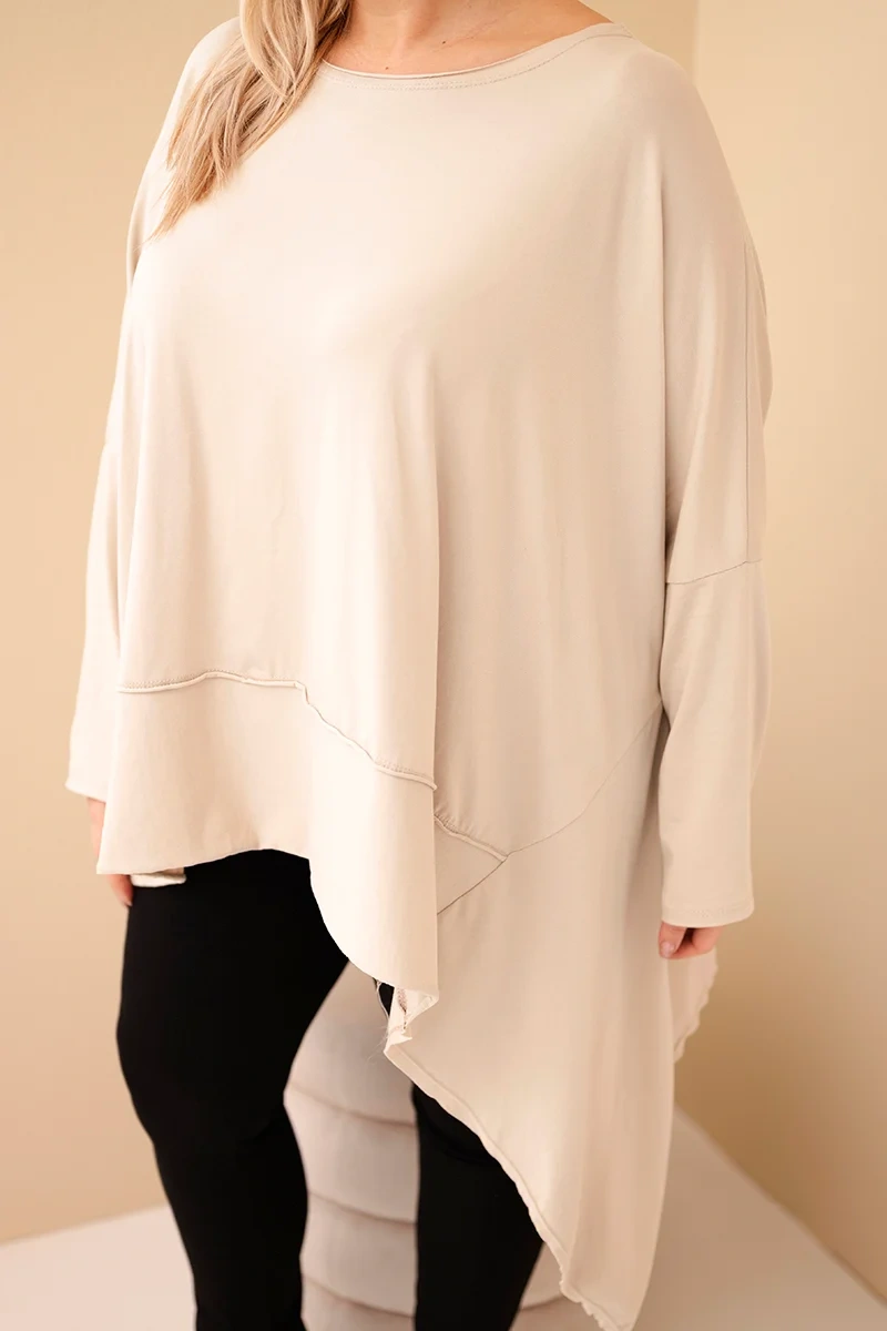 Tunika damska Plus Size z bawełny z asymetrycznym dołem beżowa - obrazek 4
