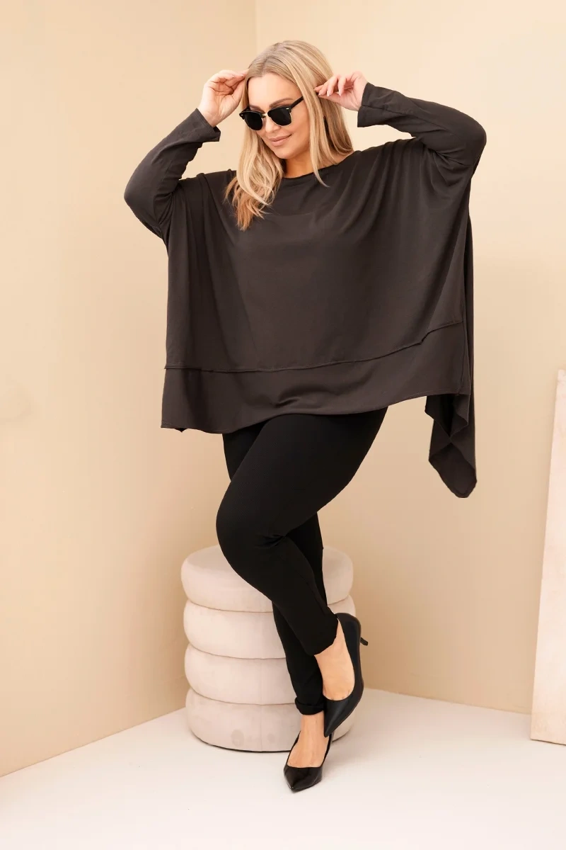 Tunika damska Plus Size z bawełny z asymetrycznym dołem brązowa - obrazek 2