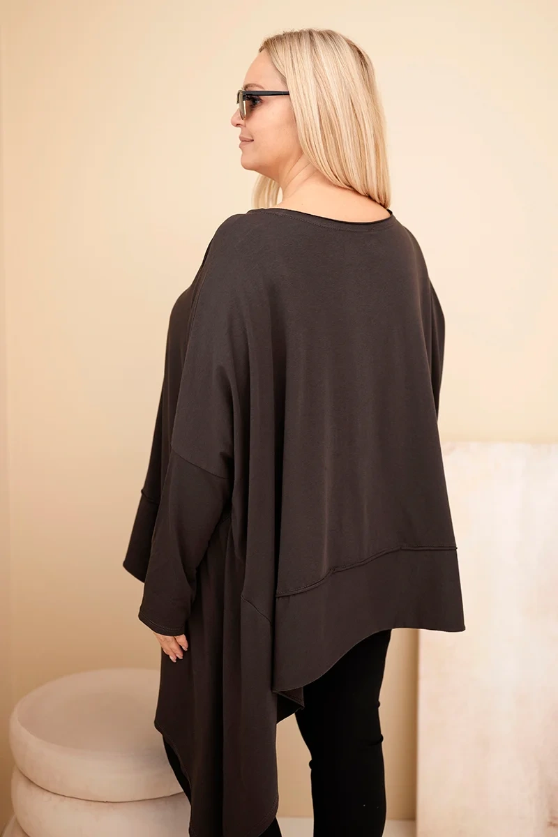 Tunika damska Plus Size z bawełny z asymetrycznym dołem brązowa - obrazek 3