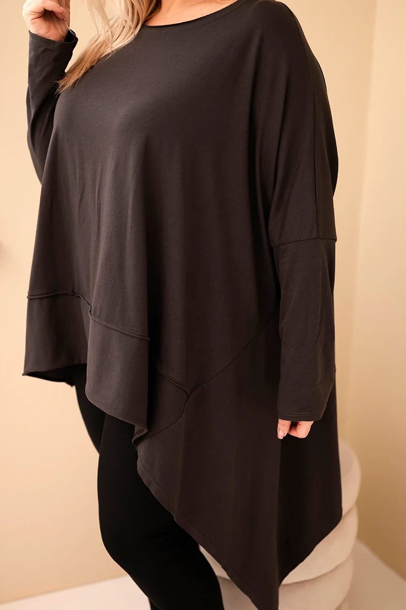 Tunika damska Plus Size z bawełny z asymetrycznym dołem brązowa - obrazek 4