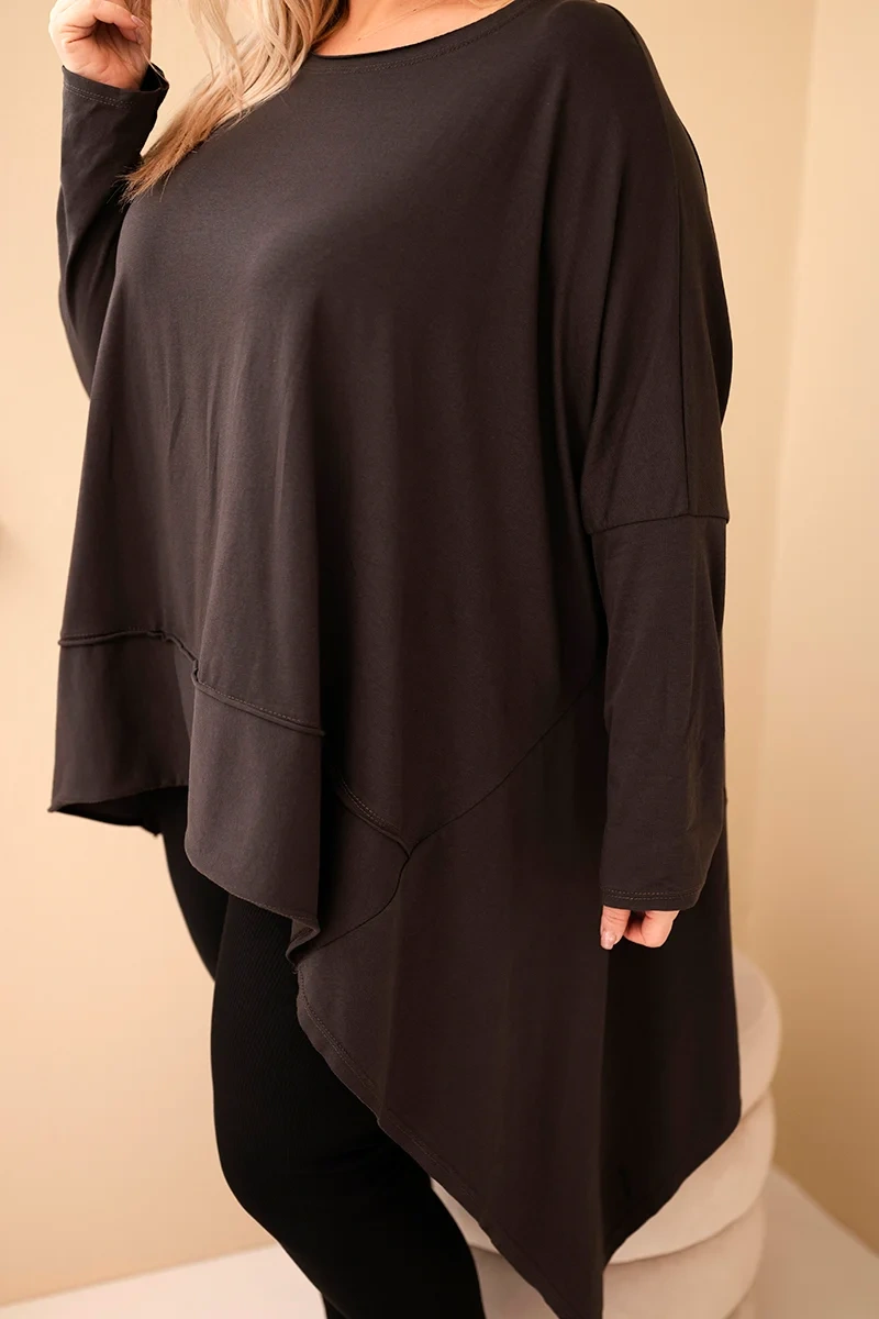 Tunika damska Plus Size z bawełny z asymetrycznym dołem brązowa - obrazek 4